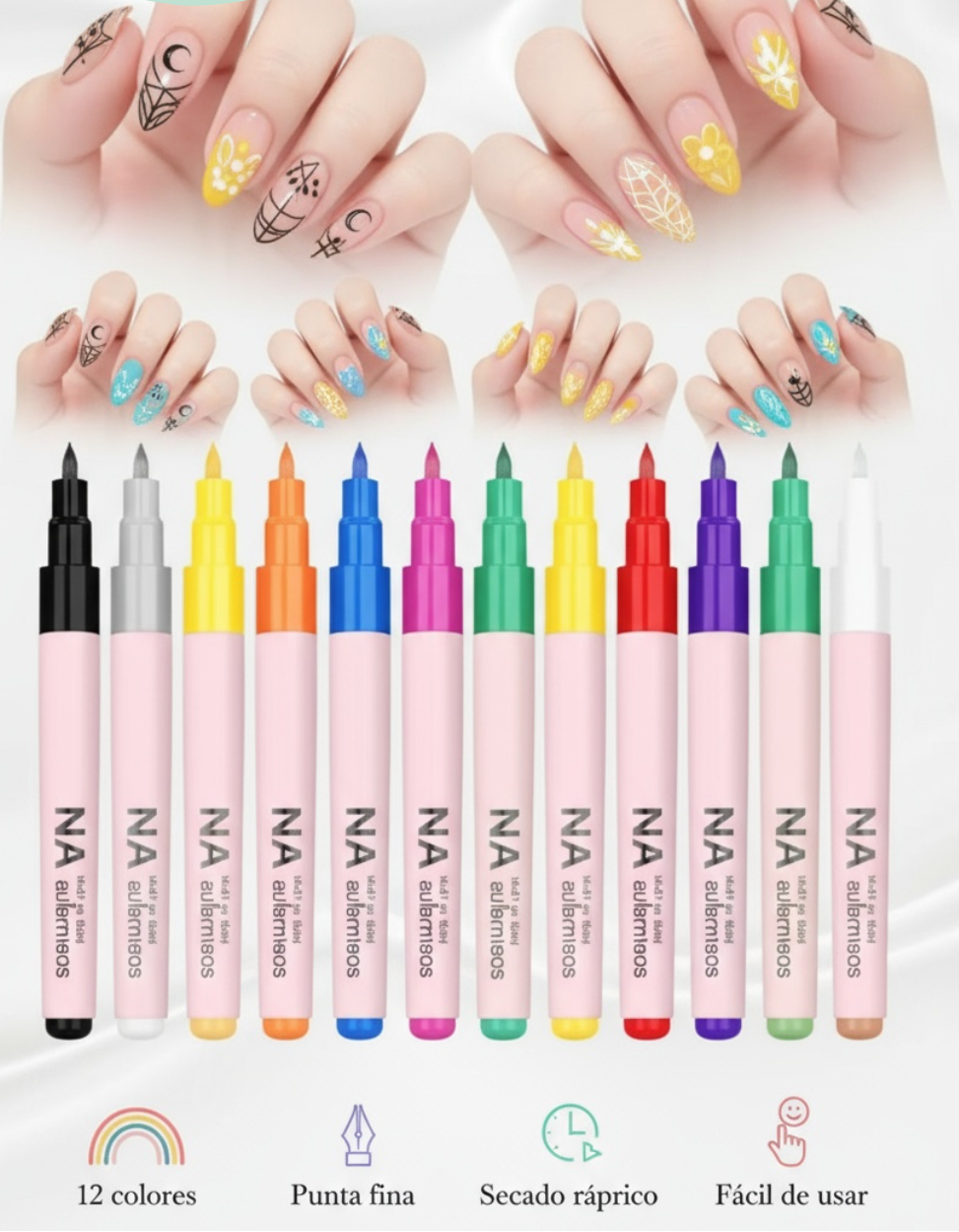 💅NAILS.CO Bolígrafo para Nail Art (Set 12 Colores)🌈