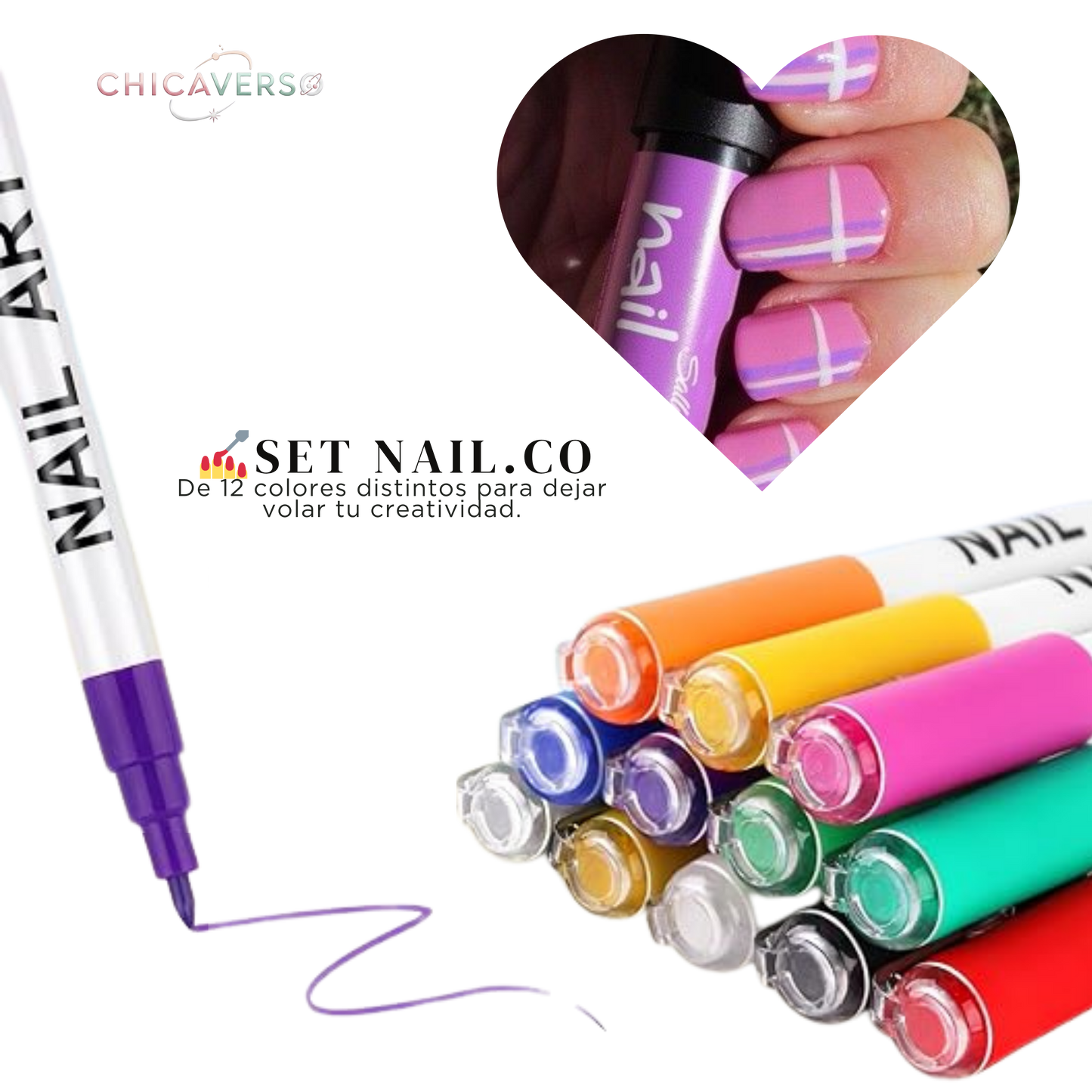 💅NAILS.CO Bolígrafo para Nail Art (Set 12 Colores)🌈